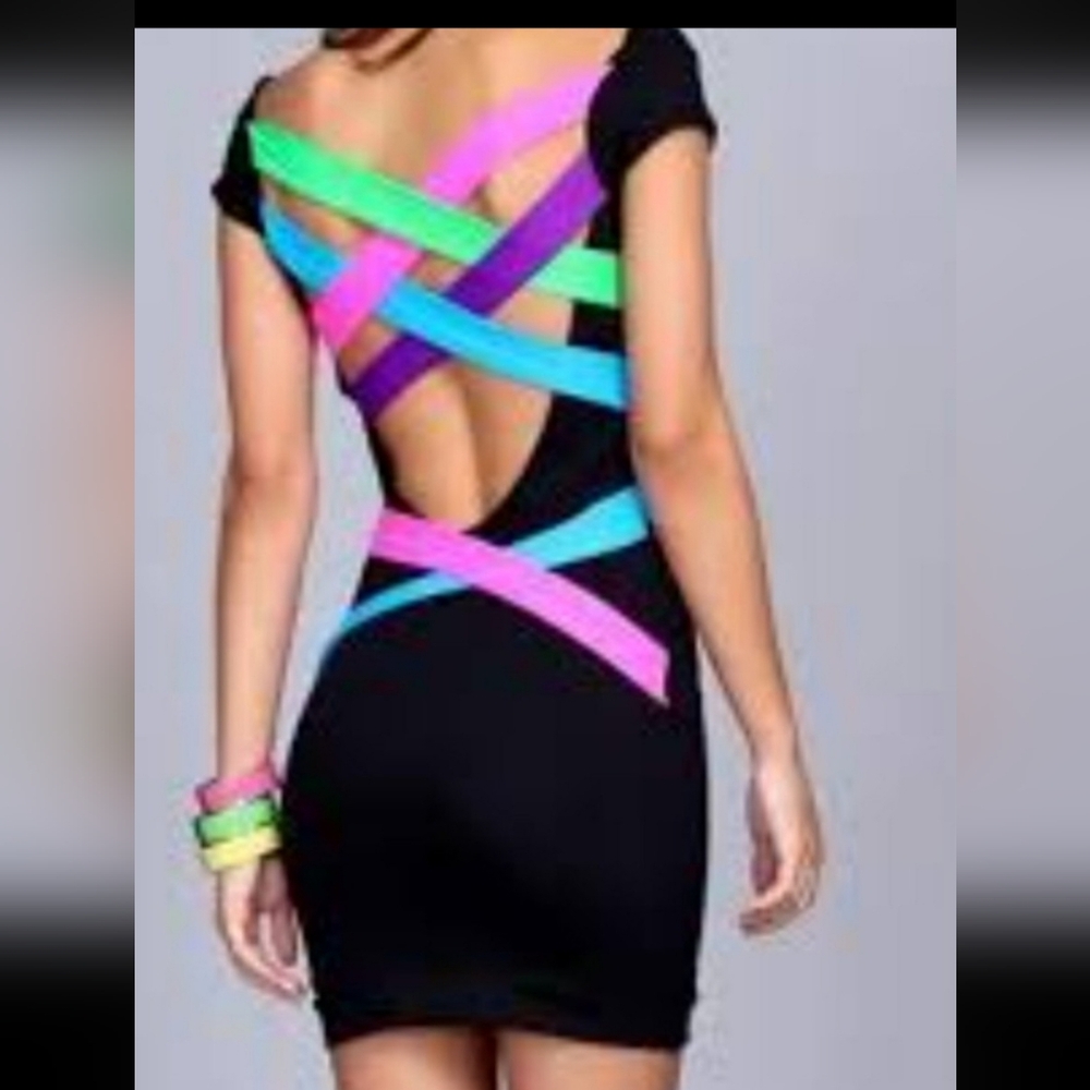 Retro Neon Colorful Dress Costume Cosplay Festival Party Pop Culture 80s
